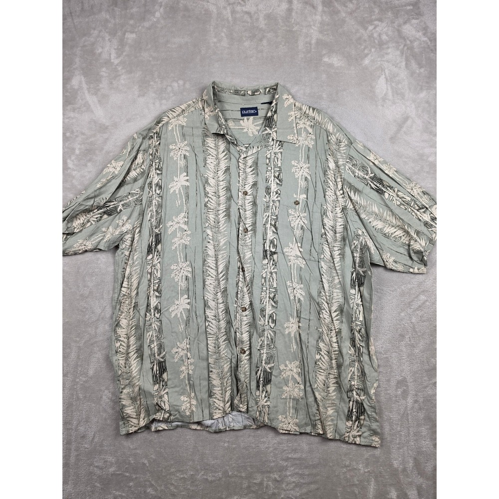 Puritan Button Up Shirt Mens XXL Green Palm Tree Tropical Short Sleeve *Read